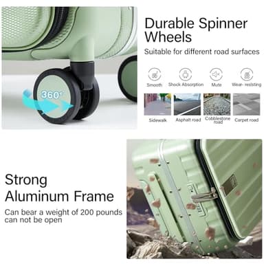 Hanke 20 Inch Carry-On Luggage with Wheels PC Hard Shell Suitcases Top Opening Aluminum Frame Travel Luggage Suitcases for Woman Men.(Bamboo Green) - Image 7