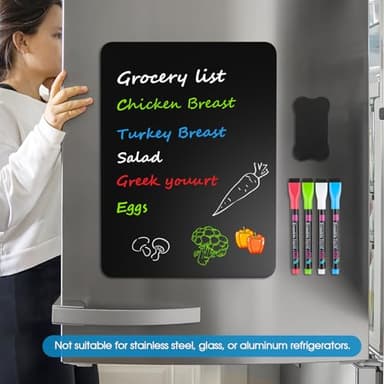 MaxGear Magnetic Black Dry Erase Board Sheet for Refrigerator, 16"x12" Fridge Magnetic Whiteboard for Kitchen, Fridge Shopping List for Family Planner and Grocery List, 4 Chalk Markers - Image 6