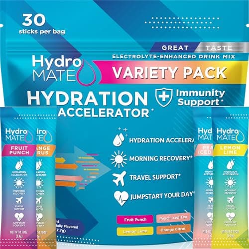 HydroMATE Electrolyte Powder Variety Pack Hydration Packets Low Sugar 30 Count - Image 1