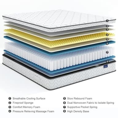 Vesgantti 12 inch Twin Size Mattress, Hybrid Single Mattress in a Box with Memory Foam and Pocket Spring, Ergonomic Design & Pressure Relief, Medium Firm Feel, 39"*75"*12" - Image 3