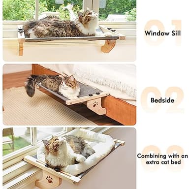 AMOSIJOY Cat Sill Window Perch Sturdy Cat Hammock Window Seat with Wood & Metal Frame for Large Cats, Easy to Adjust Cat Bed for Windowsill, Bedside, Drawer and Cabinet - Image 6