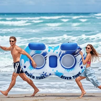 JOSEN Inflatable River Tube Float - 2 Person Heavy Duty River Float, Pool Floats Adult, Lake River Floats Water Tubes for Floating with Removable Cooler & Cupholders for Summer Relaxation - Image 7