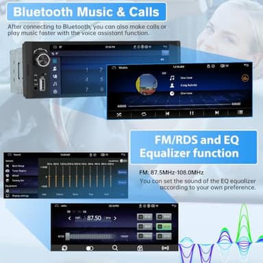 Pyniro Single Din Car Stereo, 6.36 Inch CarPlay & Android Auto HD IPS Touchscreen Radio with Bluetooth with Backup Camera, Support USB Type-C Charging/USB/Mirror Link/Microphone/FM/EQ - Image 3