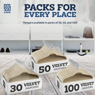 Zober Velvet Hangers 50 Pack - Ivory for Coats, Pants & Dress Clothes - Non Slip w/ 360 Degree Swivel, Holds up to 10 lbs - Strong Felt Hangers for Clothing - Image 7