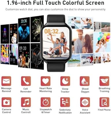 Smart Watch(Answer/Make Call), 1.96" HD Smartwatch for Men Women, 2025 Fitness Watch with 110+ Sport Modes/Heart Rate/Sleep Monitor/Pedometer, IP68 Waterproof Fitness Activity Tracker for Android iOS - Image 4