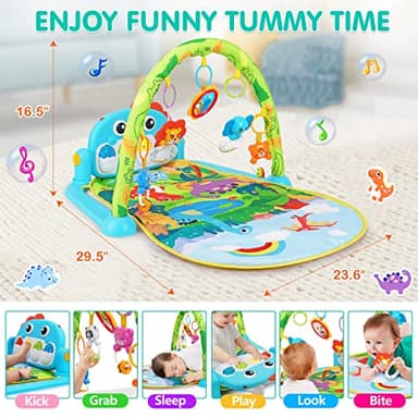 UMIKU Baby Gym Play Mats Baby Toys Tummy Time Mat Musical Activity Center for Newborn Infant Piano Babies Play Mat Music & Light Newborn Infant Gifts for Babies 0-3 6 9 12 Months Dinosaur Style - Image 2