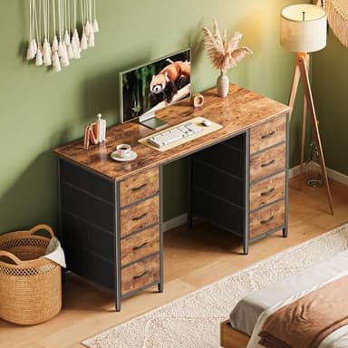 Huuger 47 Inch Computer Desk with 8 Fabric Drawers, Office Desk Work Desk for Home Office, Study, Gaming Desk with Drawers, Large Storage, Rustic Brown - Image 8