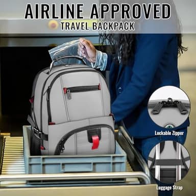 YOREPEK Travel Backpack, Extra Large 50L Laptop Backpacks for Men Women, Water Resistant College Backpack Airline Approved Business Work Bag with USB Charging Port Fits 17 Inch Computers, Light Grey - Image 5