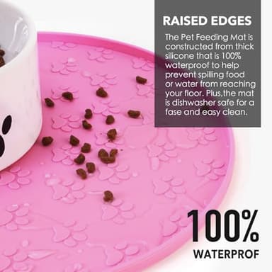 Silicone Pet Food Mat - Waterproof Dog Food Bowl Mat Cat Feeding Mat Thicker Pet Placemat Eating Mat with High Lip to Prevent Spills, Dog & Cat Water Bowl Mat for Messy Drinkers to Protect Floors,Pink - Image 2