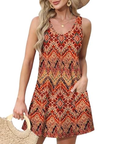 Spring Dresses for Women 2025 Summer Boho Dresses Flowy V Neck Swing Dress Sundresses Beach Fashion Floral 04 L - Image 2