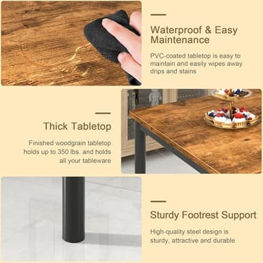 VECELO Kitchen Table and Chairs for 4, Dining Room Set with Chairs/Stools, Heavy-Duty Metal Frame with Wooden Tabletop for Small Spaces, Easy Assembly, Antique Brown - Image 6