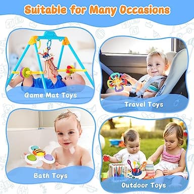 Baby Toys 6-12 Months,5 in 1 Montessori Toys for Babies 6-12 Months,Pull String Infant Teething Toys,Stacking Rings,Color Shape Sensory,Suction Cup Spinner Toys for 6-9-12 to 18 M+ Birthday Gifts - Image 7