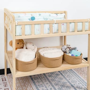 CubesLand Small Cotton Rope Storage Basket Set 5, Shelves Baskets for Organizing with Handle, Decorative Closet Storage Bins for Countertop Toilet Paper Basket for Toilet Tank Top,Brown Basket - Image 5