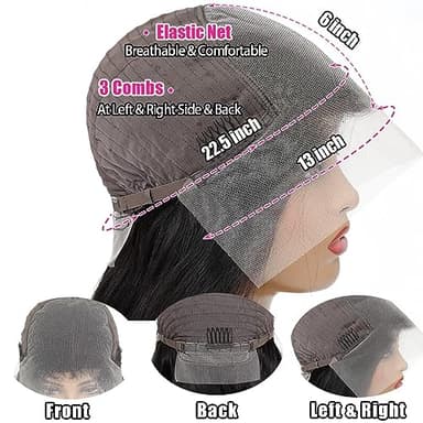 SYHGK 13x6 Deep Wave Lace Front Wigs Human Hair Wigs HD Transparent Deep Curly Lace Frontal Glueless Wigs Human Hair Lace Front Wigs Pre Plucked 150% Density Natural Black 36 Inch - Image 6