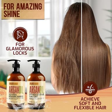 Argan Oil Shampoo and Conditioner Set - Sulfate Free Moroccan Care with Keratin - For Curly, Straight, Dry and Damaged Hair - Moisturizing, Hydrating, Anti Frizz Salon Technology - Image 4