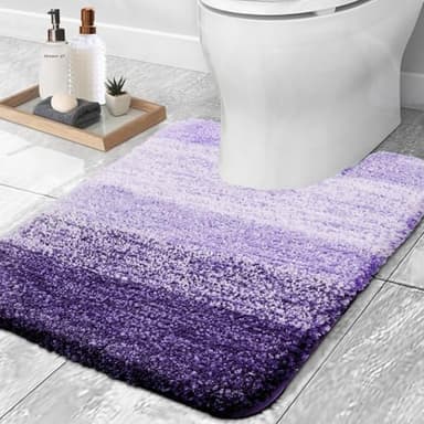 OLANLY Luxury Toilet Rugs U-Shaped 24x20, Extra Soft and Absorbent Microfiber Bathroom Rugs, Non-Slip Plush Shaggy Bath Mat, Machine Wash Dry, Contour Bathroom Mats for Toilet Base, Violet - Image 1