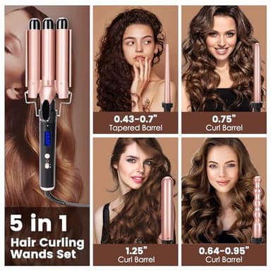 Bo'laiya 5 in 1 Curling Wand Set with Temperature Display, Curling Iron Set with 5 Interchangeable Ceramic Curling Wands, Instant Heat Up, Suitable for All Hair Types (Rose Gold) - Image 4