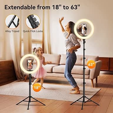 TODI 12" Ring Light with 63" extendable Tripod Stand, Selfie RingLight with Phone Holder and Selfie Remote, 2-in-1 Dimmable LED Ring Light for Makeup, Live Stream, Photography - Image 4