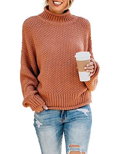 Dokotoo Fall Sweaters for Women 2025 Batwing Long Sleeve Turtleneck Sweaters Solid Autumn Basic Casual Halloween Sweaters Loose Oversized Chunky Knit Pullovers Sweaters Jumper Orange Blouses Medium - Image 1