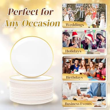 Festiva 200Pcs Gold Dessert Plates 6.3" with Forks 5"- Small Disposable Dessert/Cake/Appetizer Plates Plates- serve 100 guests include 100Plates 100Forks for Wedding Party&Thanksgiving&Birthday - Image 3