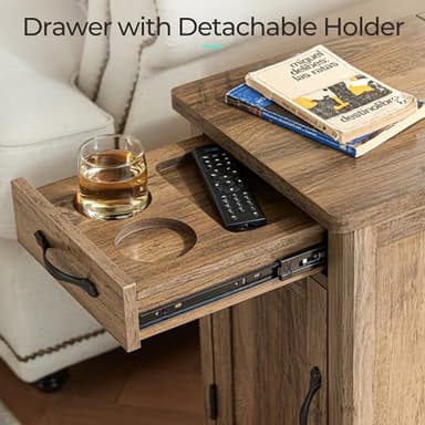 LINSY HOME Farmhouse End Table with Charging Station, Narrow Side Table for Living Room, Sofa Side Table with Drawer and Storage Cabinet, Small Nightstand for Home Office - Image 7