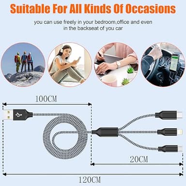 Multi Charging Cable 4ft 2Pack 3in1 Charger Cord, Multiple iPhone Charger Lightning Wire Nylon Braided MFi Certified Universal for Apple USB Type c Micro Phone - Image 2