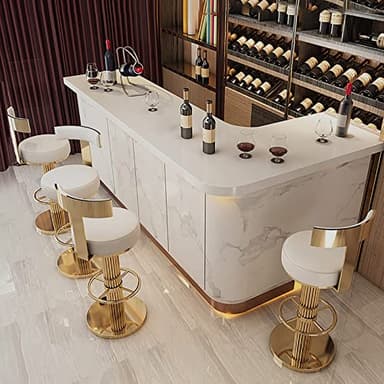 FUNROLUX Counter Height Bar Stools with Back, Modern Adjustable Height Barstools Swivel Bar Chairs with Polished Gold Stainless Steel Legs and Comfortable Cushion for Kitchen Island Counter (White) - Image 8