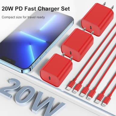 Fast Charger for iPhone Charger Fast Charging 10ft Lightning Cable,for iPhone 14 13 12 Pro Max Fast Charging with 20W USB C Charger Block,Type C to Lightning Cord for iPhone 11 Pro Max/XS-Red - Image 5