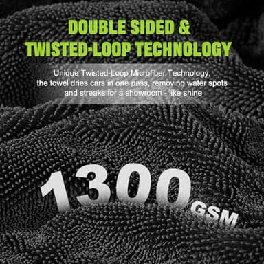 2 Pack 1300 GSM Car Drying Towel, Microfiber Towels for Cars - 36" x 24" & 16" x 16", Ultra-Absorbent, Streak Free, Premium Double Twisted-Loop Microfiber Cleaning Cloth with Car Wash Mitt - Image 8