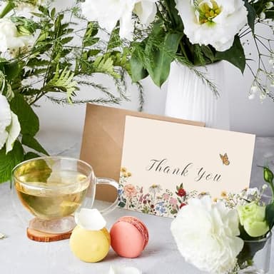 JarThenaAMCS Wildflower Thank You Cards Vintage Flower Greeting Cards Floral Blank Note Cards with Kraft Envelope Sticker for Birthday Wedding Bridal Shower, 4 x 6 Inch, 20 Pack - Image 6