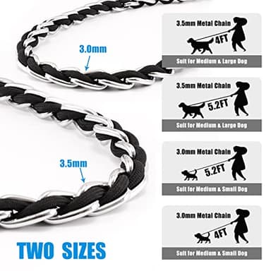 Chew Proof Metal Leash Chain for Medium Large Dogs, 4FT Strong Anti Chew, Comfortable Soft Padded Handle Black - Image 5
