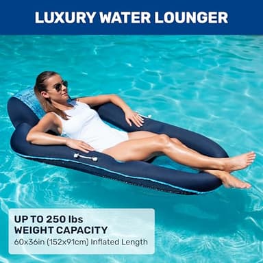 Aqua Luxury Water Lounge, X-Large, Inflatable Pool Float with Headrest, Backrest & Footrest, Navy/Light Blue - Image 2