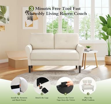 Small Sofa Couch, 48" Loveseat Sofa, Soft Velvet Love Seat Couches, Small Couch for Bedroom with 21" Deep Seat, Comfy Couches for Living Room, Tool-Free Setup Sofas for Living Room, White - Image 7