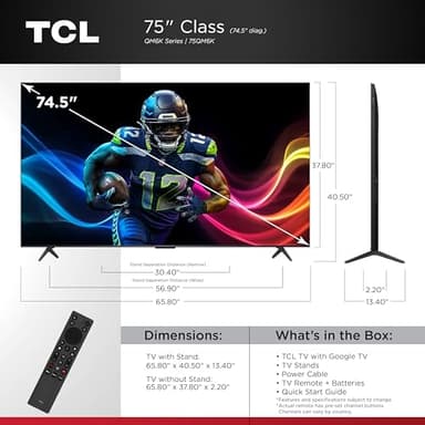 TCL 75-Inch Class QM6K Series QD-Mini LED 4K UHD Google Smart TV Best Value Mini-LED TV - QLED, 144hz, 288hz Gaming Rate, High Contrast Screen, Onkyo Audio, Dolby Atmos (75QM6K, 2025 Model) - Image 3