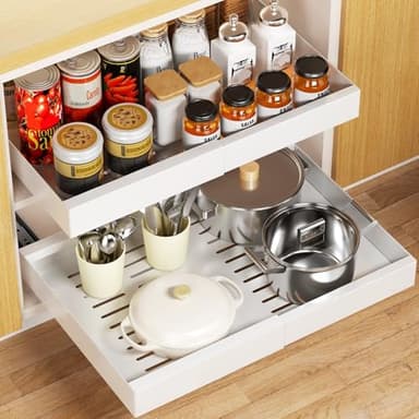 Delamu Pull Out Cabinet Organizer, 16" Deep Expandable (11.8"-19.7") Pull Out Drawers for Cabinets, Slide Out Drawers for Kitchen Cabinets, Bathroom Cabinet Organizer, Pantry, Under Sink Storage - Image 1