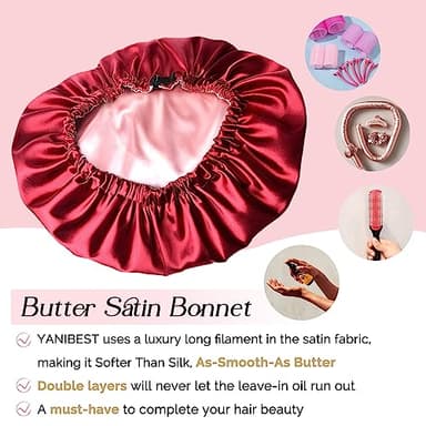 YANIBEST Adjustable Silk Bonnet Double Layer Satin Bonnet Hair Bonnet for Sleeping Bonnets for Women Hats Curly Natural Hair, Burgundy - Image 7