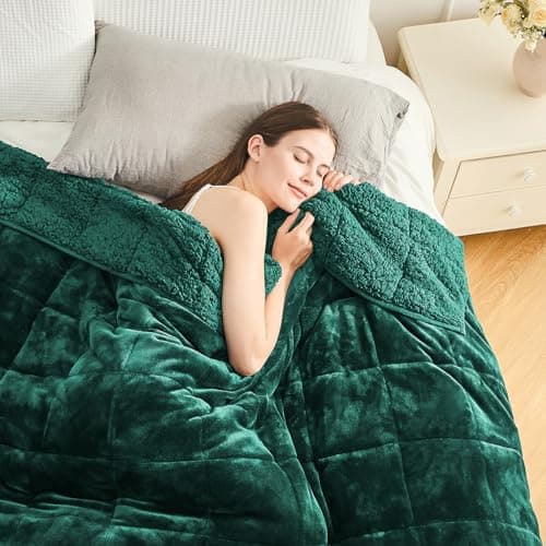 Cottonblue Weighted Blanket 20lbs for Queen Ded - Ultra Soft, Cozy Comfort Sherpa Blanket for Relax and Sleep, Heavy Bed Blankets with Cemaric Beads, 60x80 Inches,Green - Image 1