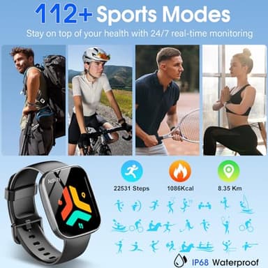 1.91" HD Screen Smartwatch for Men Women(Answer/Make Call), Fitness Watch with Heart Rate/Sleep Monitor/Steps Monitor, IP68 Waterproof Activity Trackers, Black - Image 3