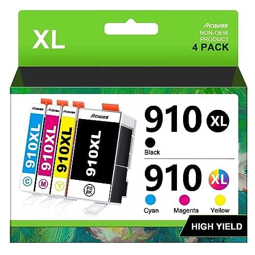 Acaves 910XL Ink for HP 910XL Ink Cartridges Combo Pack Replacement for HP 910 Ink Cartridges for HP Printers HP910XL Work for Office Jet Pro 8020 8025 8028 8010 Printer, Black and Color - Image 1