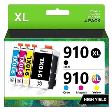 Acaves 910XL Ink for HP 910XL Ink Cartridges Combo Pack Replacement for HP 910 Ink Cartridges for HP Printers HP910XL Work for Office Jet Pro 8020 8025 8028 8010 Printer, Black and Color - Image 1