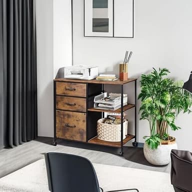 DEVAISE 3 Drawer Mobile File Cabinet, Rolling Printer Stand with Open Storage Shelf, Fabric Lateral Filing Cabinet fits A4 or Letter Size for Home Office, Rustic Brown Wood Grain Print - Image 6