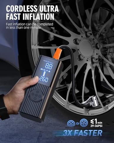 Tire Inflator Portable Air Compressor, 180PSI Portable Air Compressor with 25000mAh Battery, 3X Faster Inflation Cordless Air Pump for Car, Motorcycle, Bicycle, Ball - Image 3