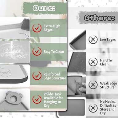 Silicone Dog Food Mat - Pet Feeding Mat with Waterproof Bowl, Residue Collection Pocket and Raised Edges, Hooks Included - Suitable for Cats and Dogs - Image 4
