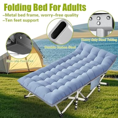 XXL Camping Cot Oversize Cots for Adults Extra Large Cots for Sleeping with Mattress Heavy Duty Camping Bed with Carry Bag Folding Cot for Hiking Camping Indoor Office Nap Vacation Easy to Set up - Image 3