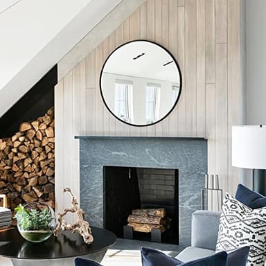 Fabuday Black Round Mirror for Wall 24 inch - Circle Mirror for Bathroom, Entryway, Living Room, Hallway, Vanity Decor, Big Matte Metal Frame Mirror - Image 7