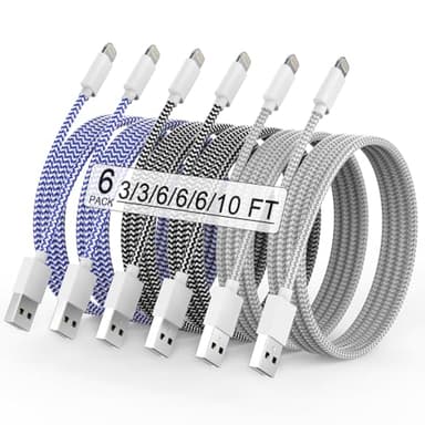 iPhone Charger 6Pack(3/3/6/6/6/10FT) Apple MFi Certified Fast Charging Lightning Cable iPhone Charger Cord Nylon Braided for iPhone 14 13/12/11 Pro Max/XS MAX/XR/XS/X/8/7/Plus/6S iPad and More - Image 1