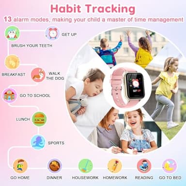 cjc Smart Watch for Kids Gift for Girls Ages 4-12 - Includes Screen Protector, 30+ Games, 140 Learning Cards, HD Touch Screen, Camera, Music, Pedometer - Fun & Educational Birthday Gift Idea (Pink) - Image 5
