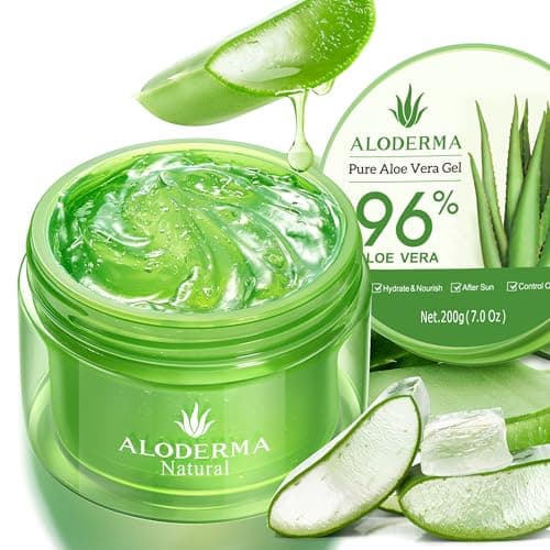 Aloderma Organic Aloe Vera Gel for Face & Body, 96% Pure Aloe Gel Made within 12 Hours of Harvest, Ideal for Skin, Scalp, & Hair Hydration, Calming Moisturizer for Soothing After Sun Care, 7.05oz - Image 1