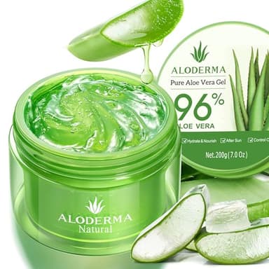 Aloderma Organic Aloe Vera Gel for Face & Body, 96% Pure Aloe Gel Made within 12 Hours of Harvest, Ideal for Skin, Scalp, & Hair Hydration, Calming Moisturizer for Soothing After Sun Care, 7.05oz - Image 1