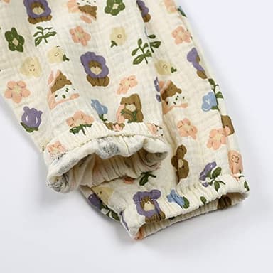 GFQLONG Toddler Baby Girls 3 Pack Elastic Waist Pants Soft Cotton Linen Harem Bloomers Summer Fall Long Pants,Flowers,5-6Y - Image 5